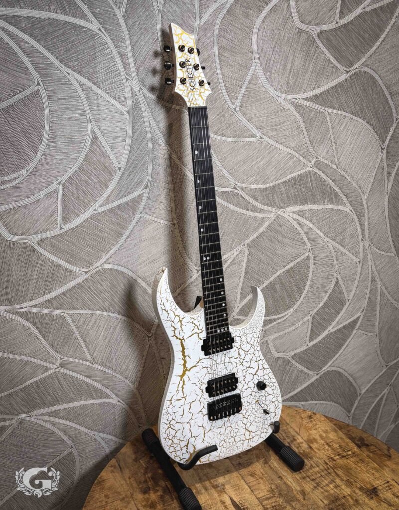 Schecter USA Sunset Extreme White and Gold Satin Crackle