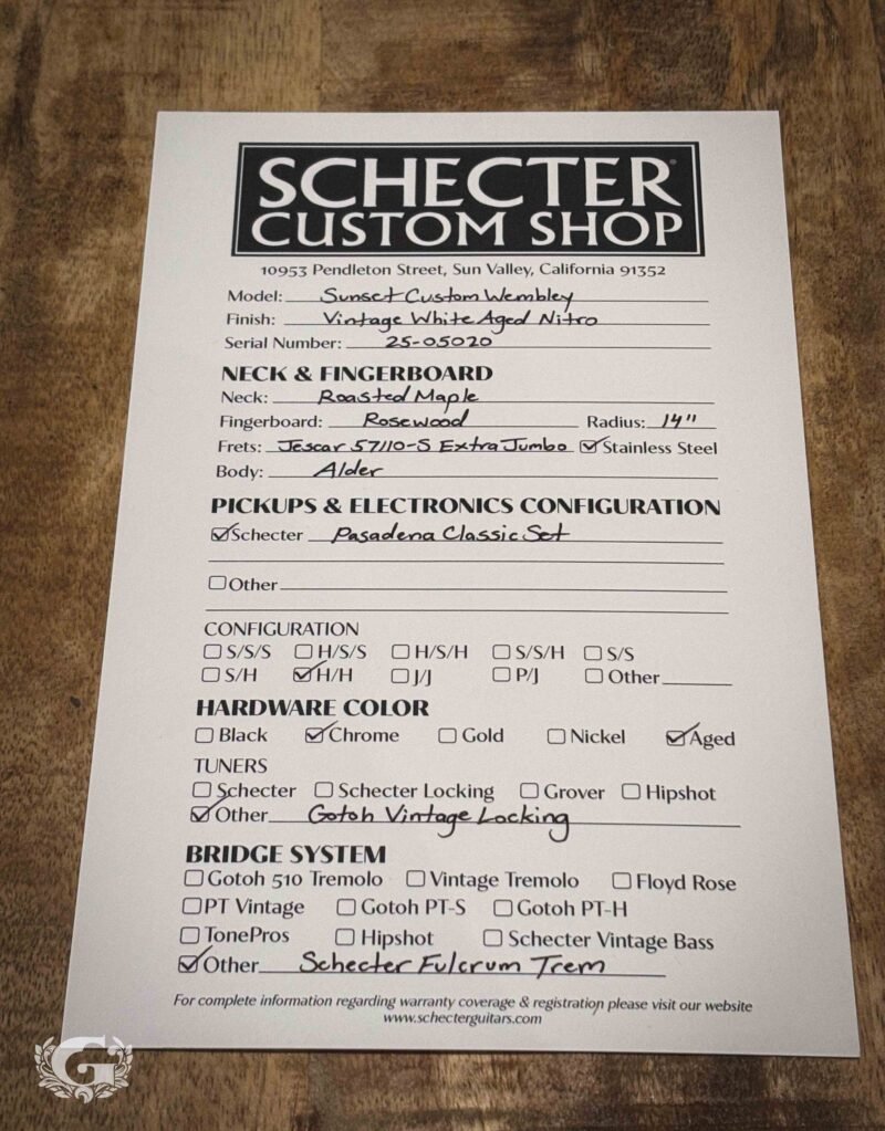 Schecter USA Sunset Custom Wembley HH Vintage White Aged Nitro