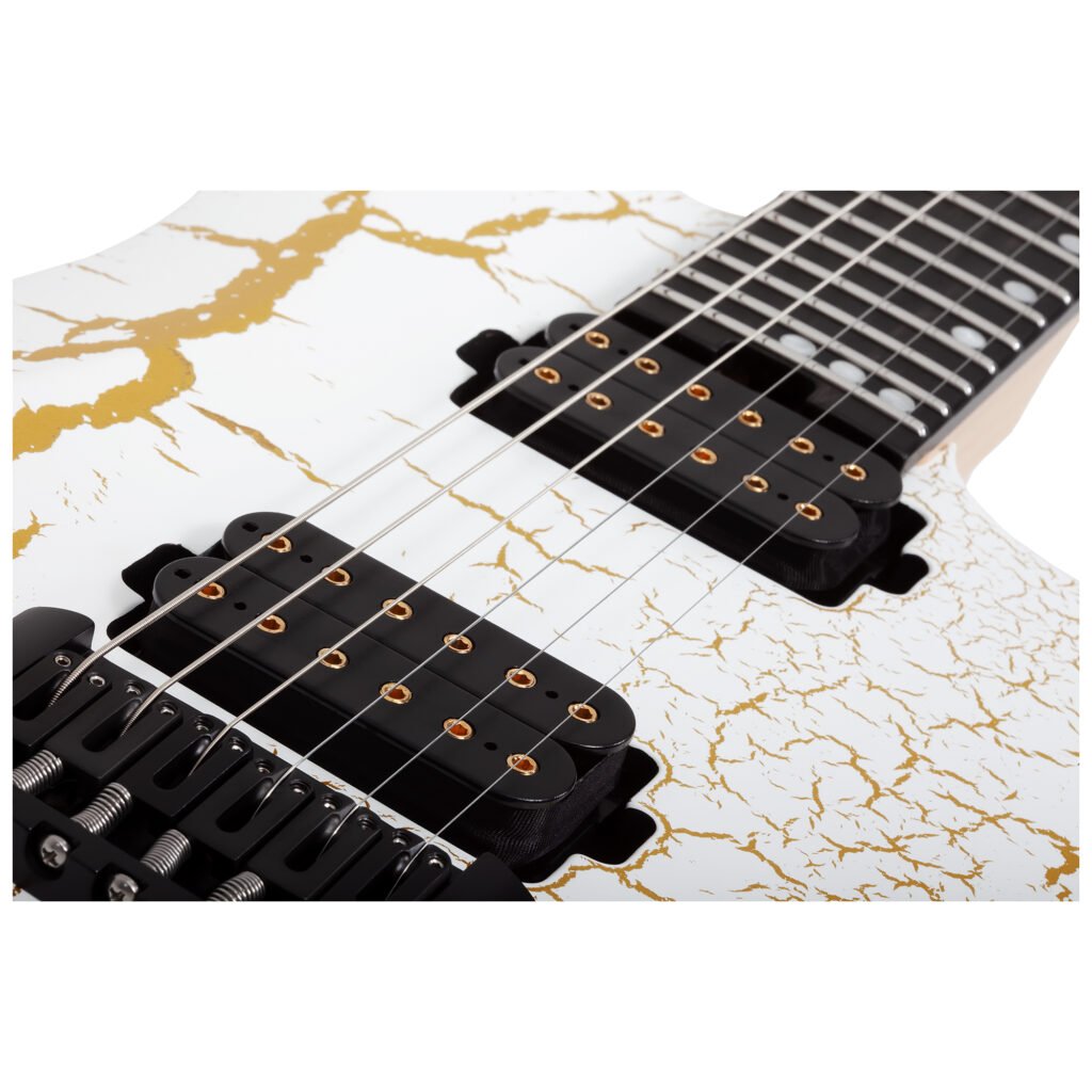 Schecter USA Sunset Extreme White and Gold Satin Crackle