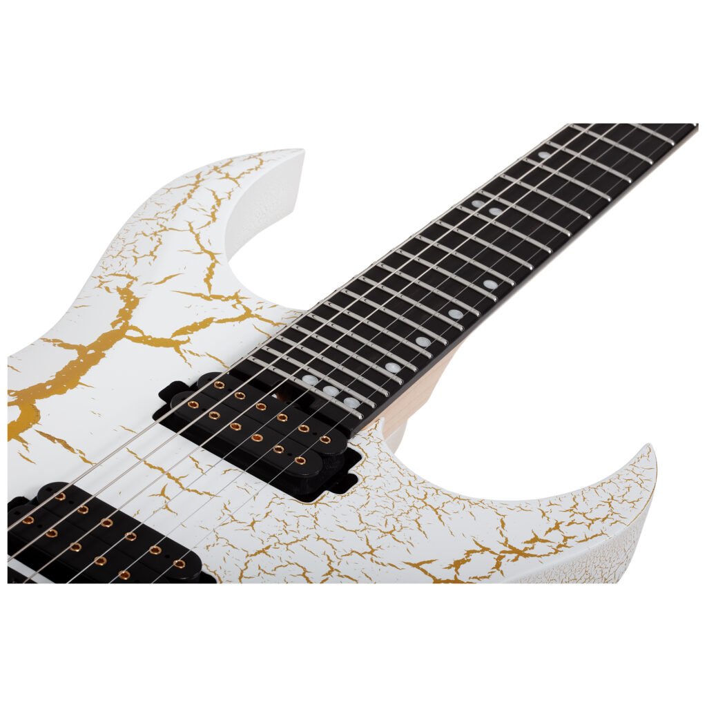 Schecter USA Sunset Extreme White and Gold Satin Crackle
