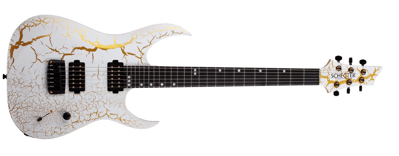 Schecter USA Sunset Extreme White and Gold Satin Crackle